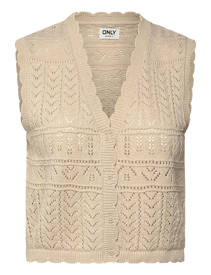 ONLY - ONLIRINA V-NECK BUTTON VEST KNT NOOS - kootud vestid - pumice stone - 1