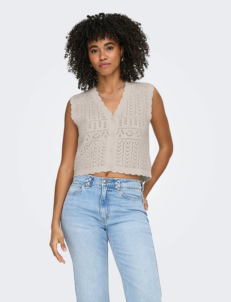 ONLY - ONLIRINA V-NECK BUTTON VEST KNT NOOS - kootud vestid - pumice stone - 0
