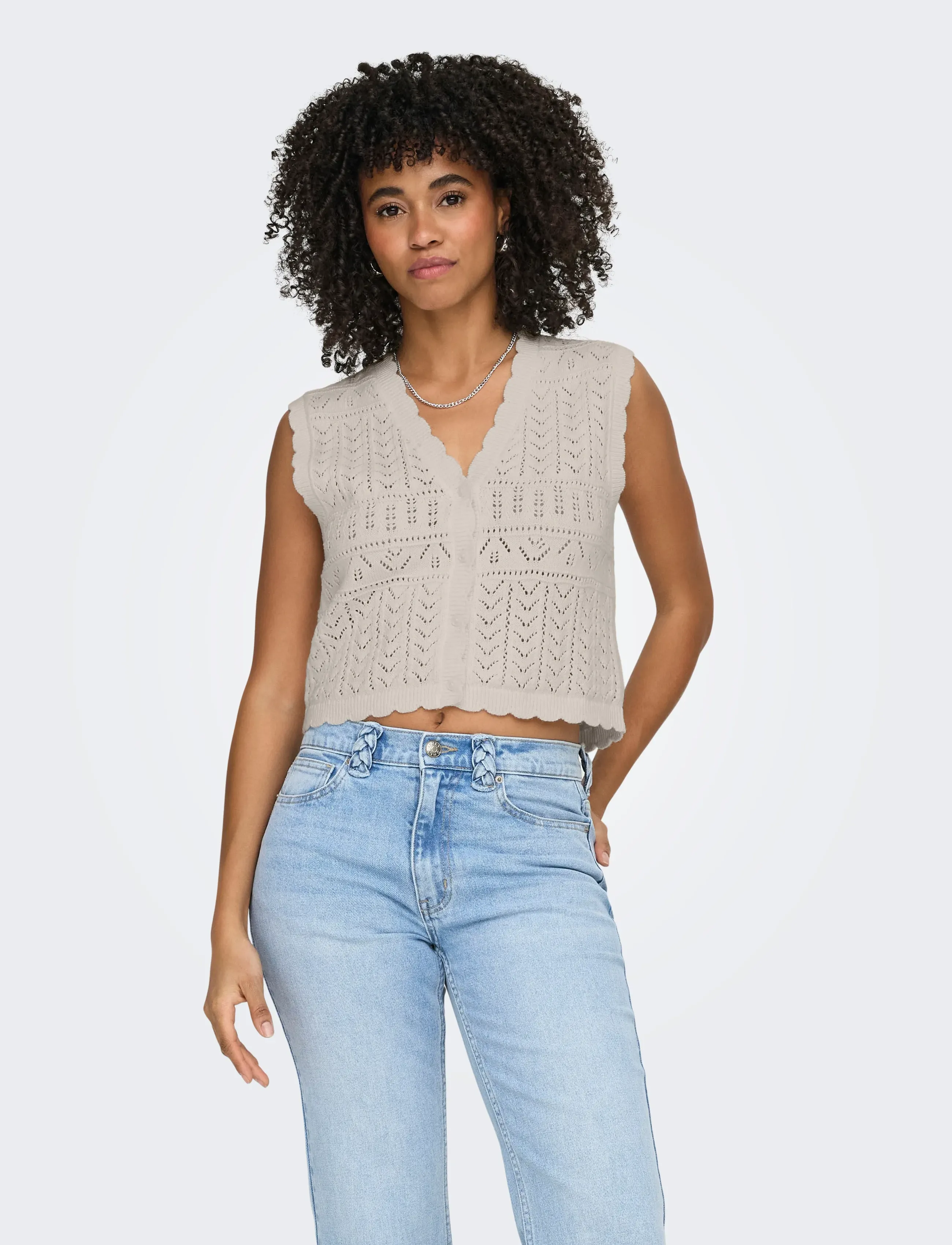 ONLY - ONLIRINA V-NECK BUTTON VEST KNT NOOS - knitted vests - pumice stone - 0