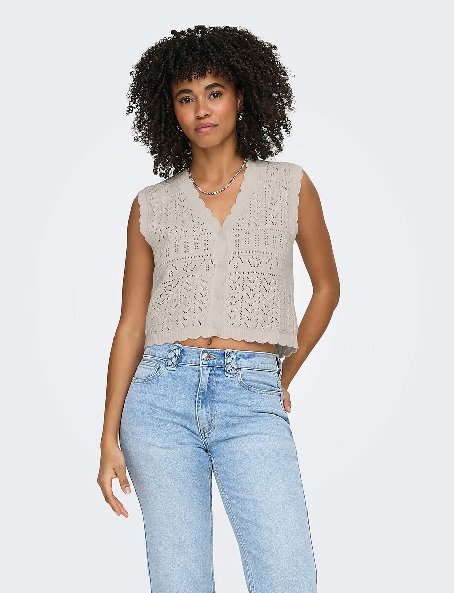 ONLY - ONLIRINA V-NECK BUTTON VEST KNT NOOS - kootud vestid - pumice stone - 0