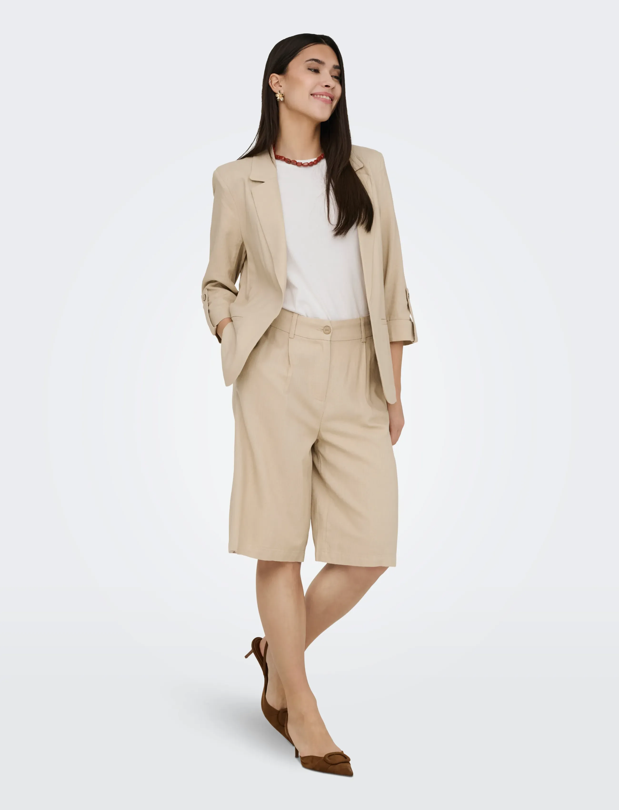 ONLY - ONLGOA HW LINEN BL LONG SHORTS CC TLR - linased lühikesed püksid - oxford tan - 4