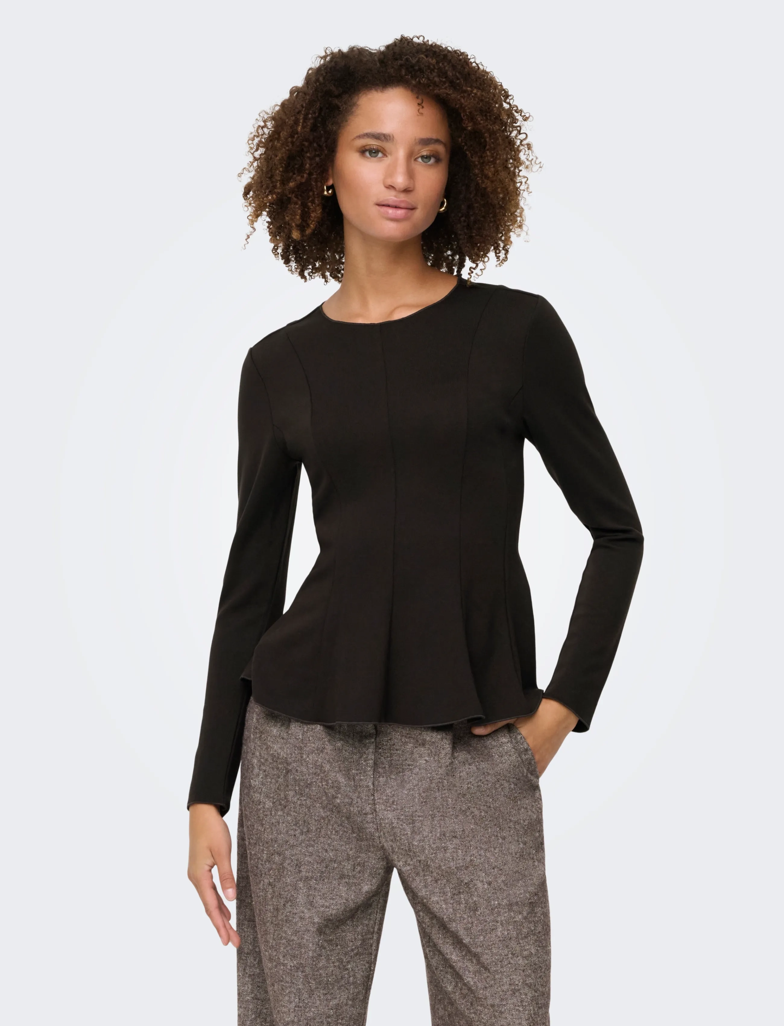 ONLY ONLKENYA L/S PEPLUM TOP JRS - T-särgid ja alussärgid - CHOCOLATE TORTE / brown