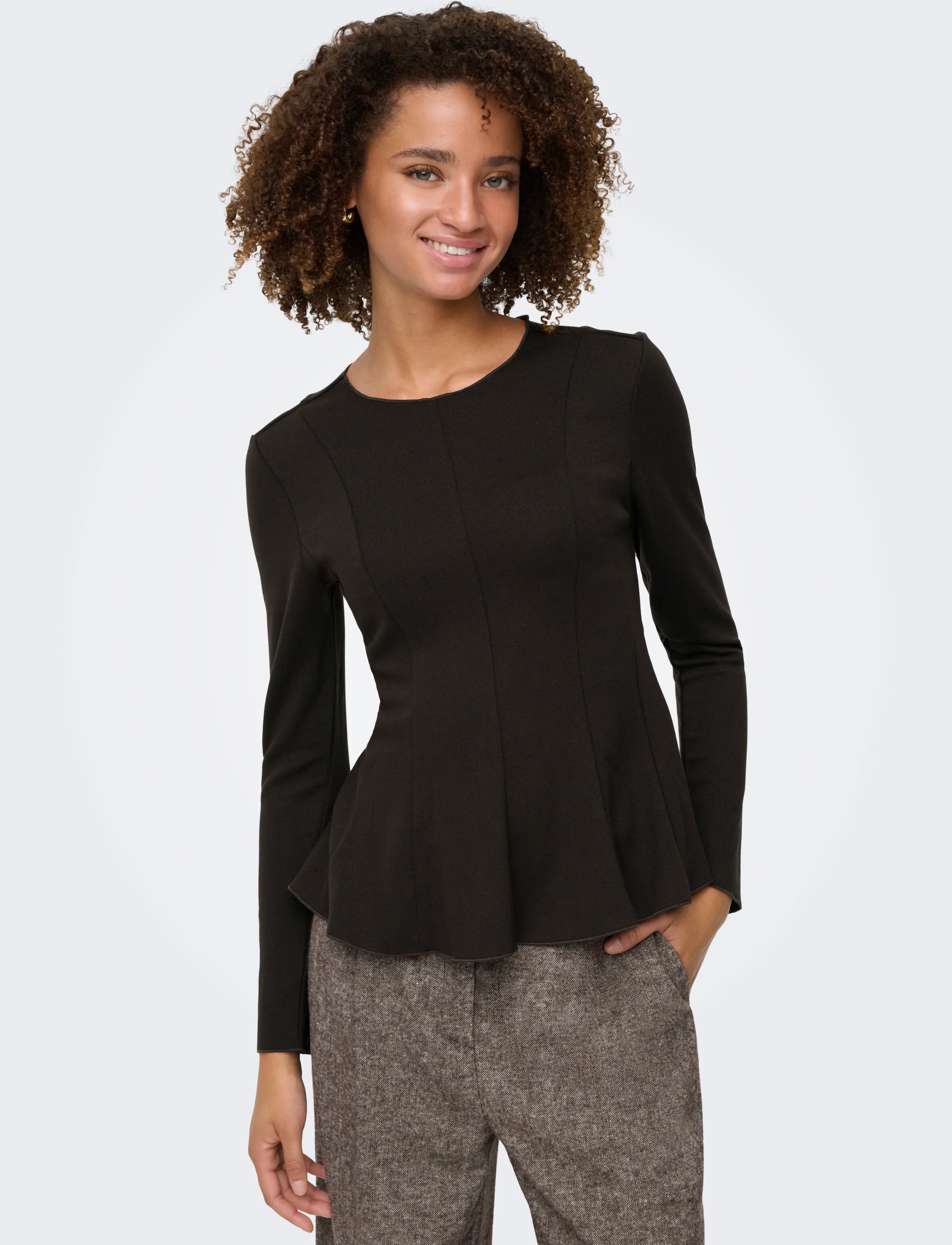 ONLY - ONLKENYA L/S PEPLUM TOP JRS - langärmlige tops - chocolate torte - 4