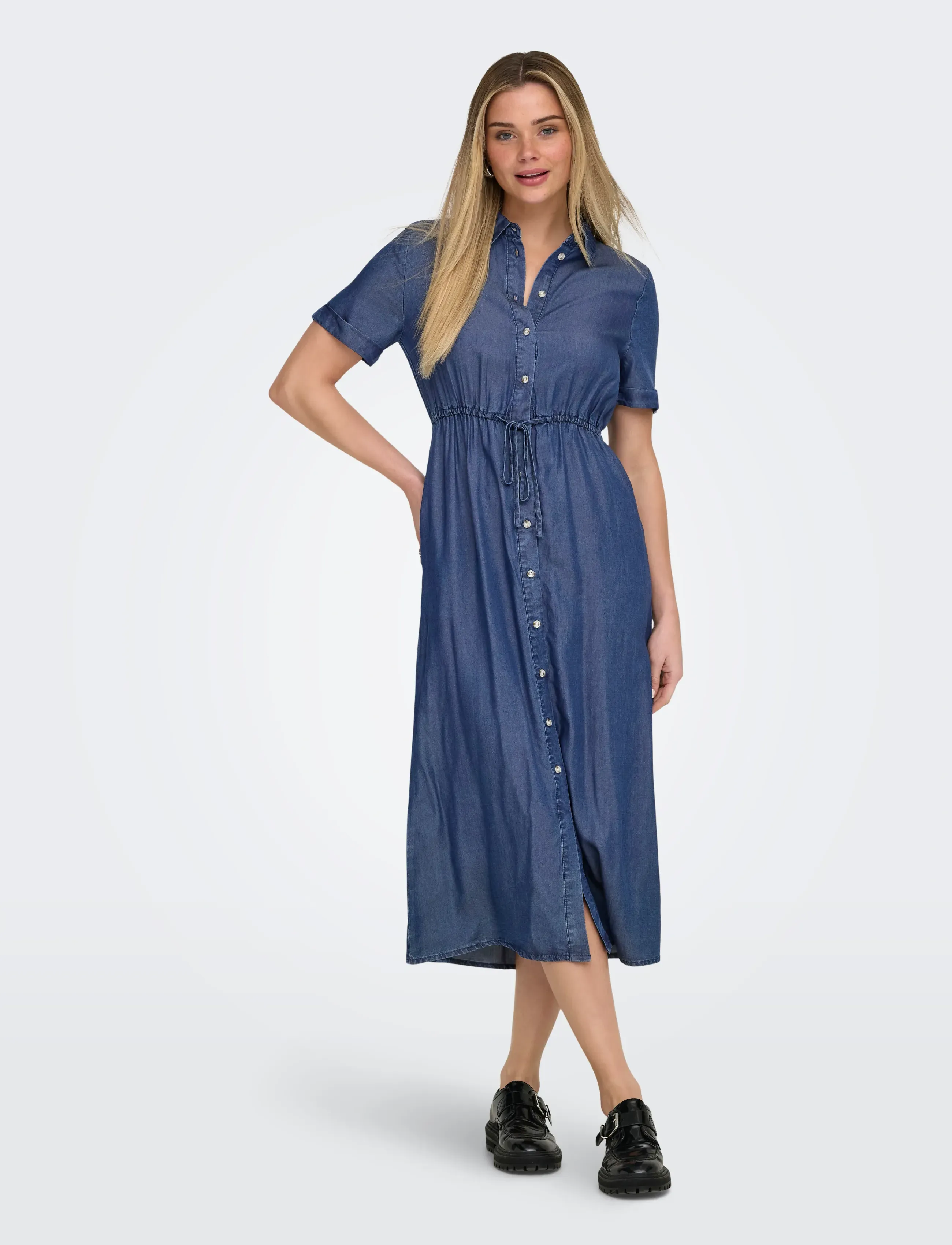 ONLY - ONLCHARIS LIFE 2/4 SHIRT DRESS WVN CC - robes chemises - dark blue denim - 4