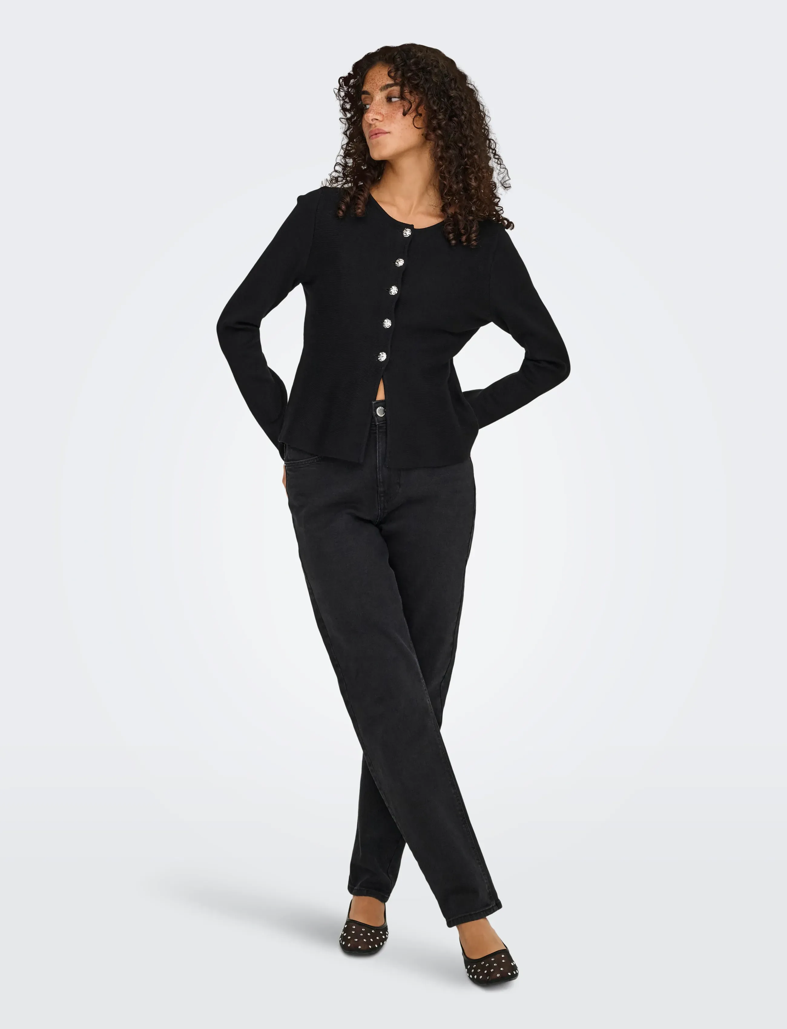 ONLY - ONLMELLI LS ONECK BUTTON CARDI KNT NOOS - koftor - black - 4