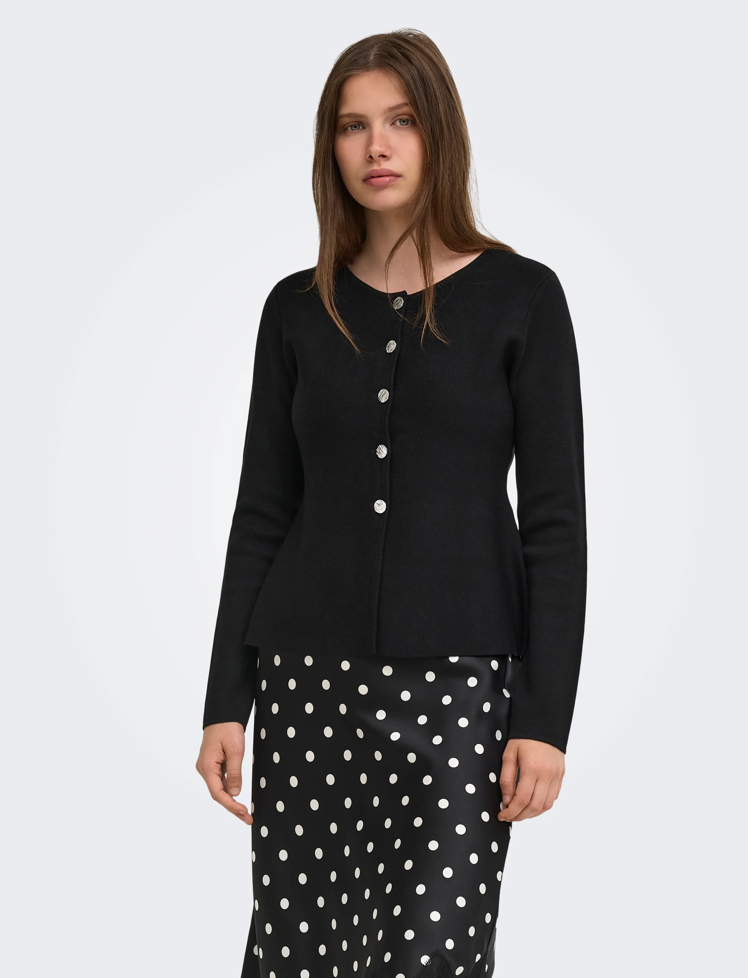 ONLY Onlmelli Ls Oneck Button Cardi Knt Noos, Kvinder, Strikket Knapcardigan, Sort, Str: M