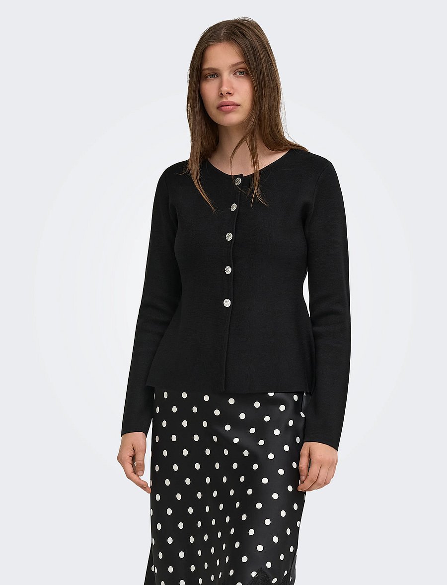 ONLY - ONLMELLI LS ONECK BUTTON CARDI KNT NOOS - cardigans - black - 0
