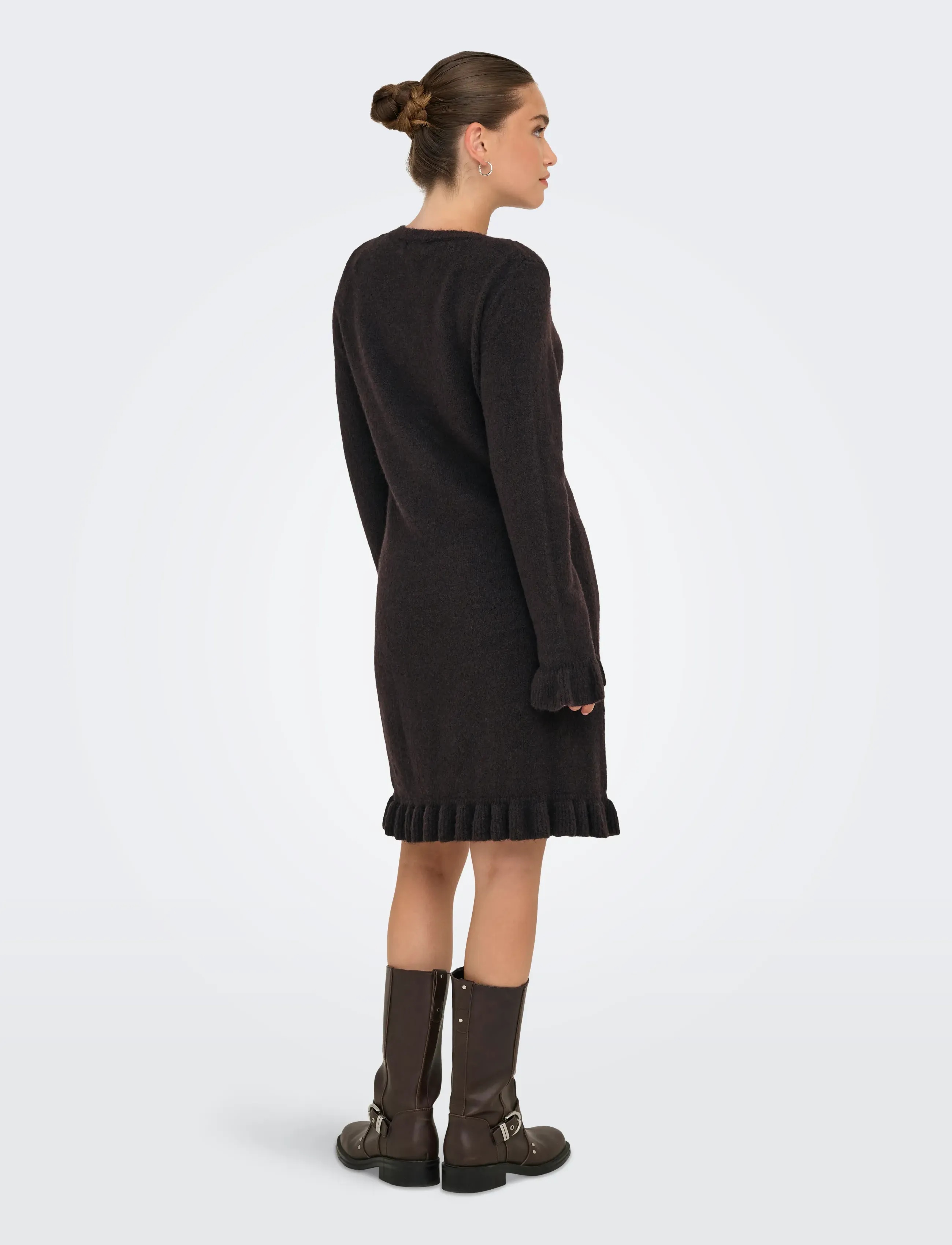ONLY - ONLMERA LIFE LS FRILL DRESS EX KNT - korte kjoler - chocolate torte - 3