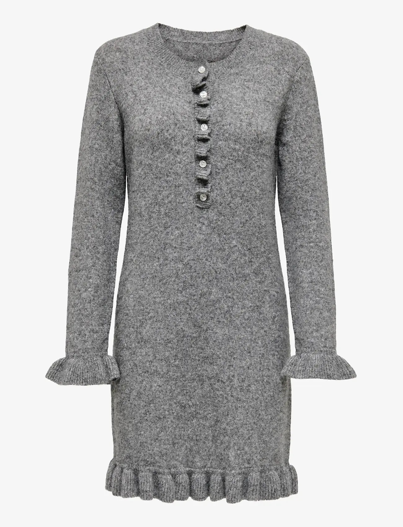 ONLY - ONLMERA LIFE LS FRILL DRESS EX KNT - minikleidid - medium grey melange - 1
