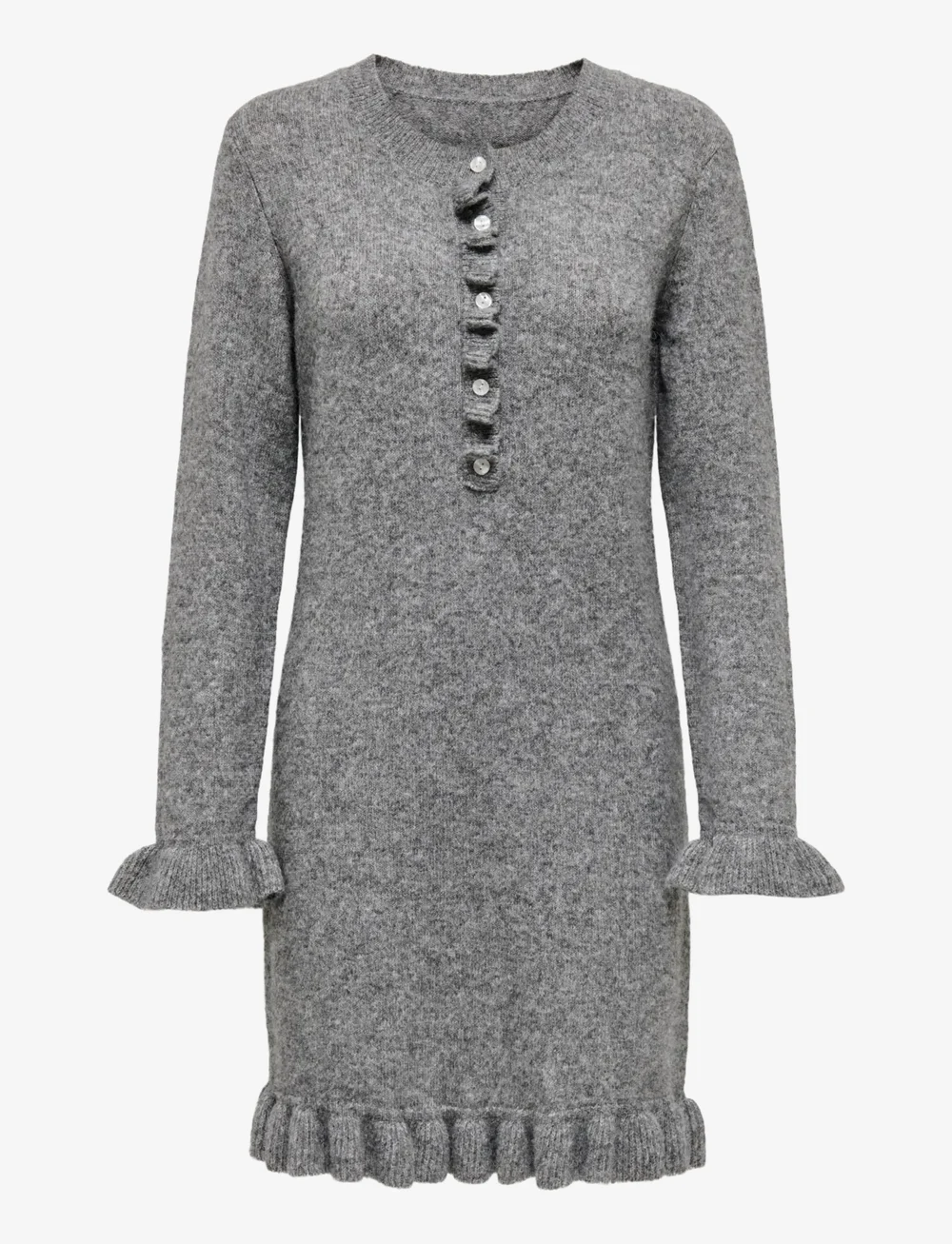 ONLY - ONLMERA LIFE LS FRILL DRESS EX KNT - korte kjoler - medium grey melange - 1