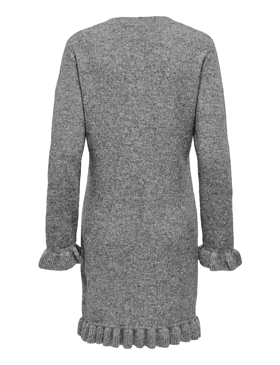 ONLY - ONLMERA LIFE LS FRILL DRESS EX KNT - korta klänningar - medium grey melange - 2