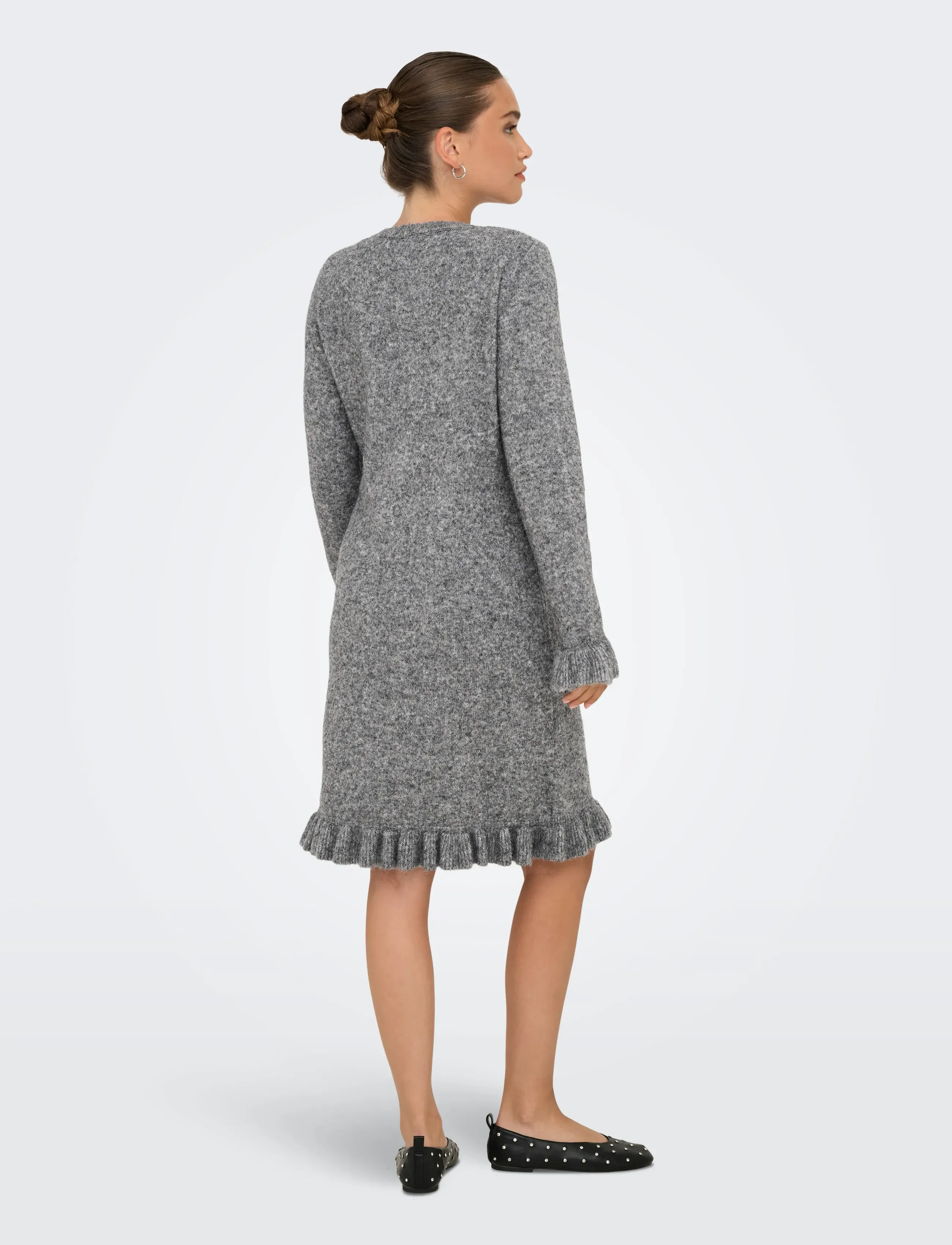 ONLY - ONLMERA LIFE LS FRILL DRESS EX KNT - kurze kleider - medium grey melange - 3