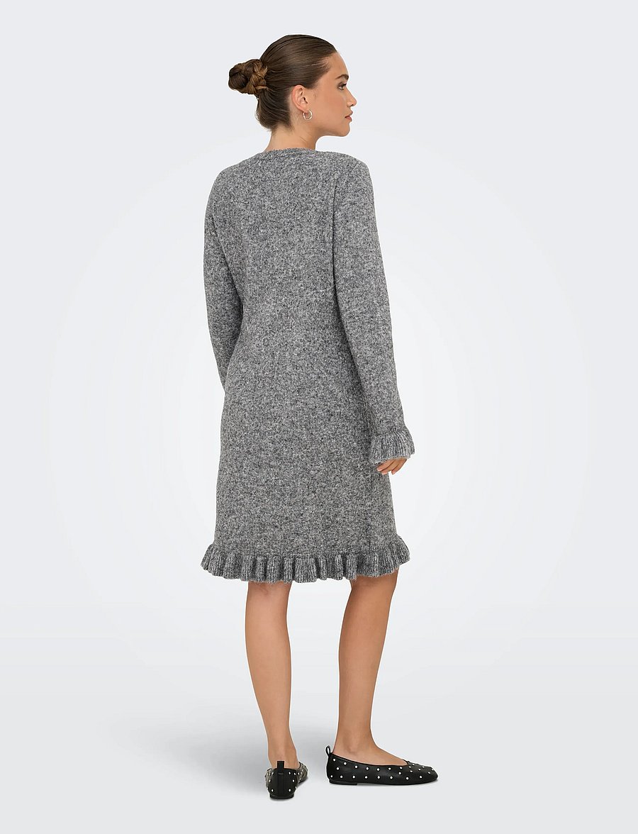 ONLY - ONLMERA LIFE LS FRILL DRESS EX KNT - korta klänningar - medium grey melange - 3