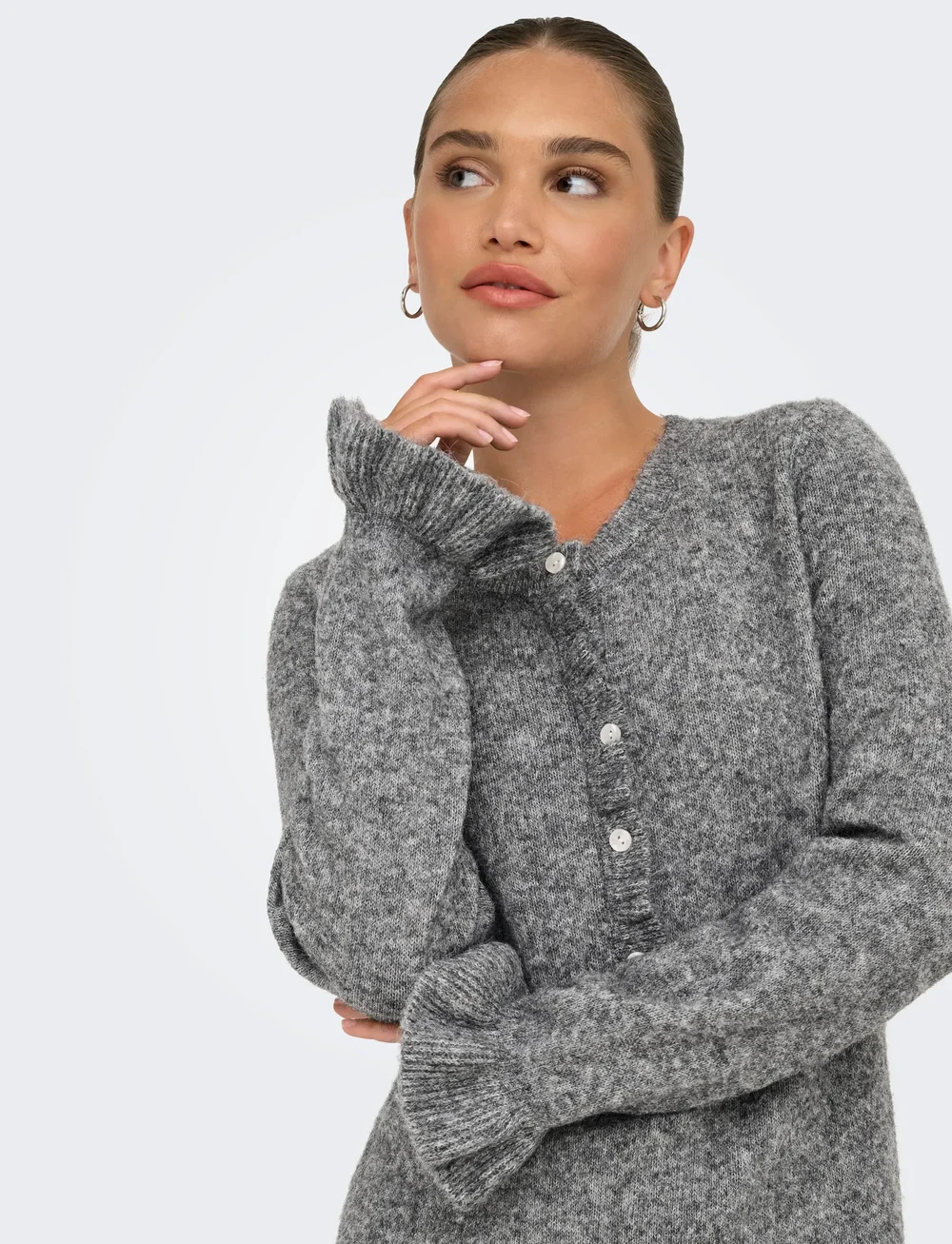 ONLY - ONLMERA LIFE LS FRILL DRESS EX KNT - korte kjoler - medium grey melange - 5