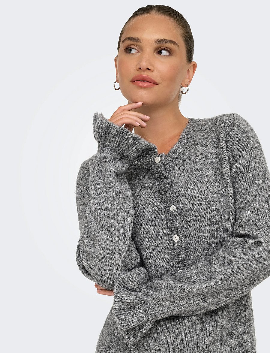 ONLY - ONLMERA LIFE LS FRILL DRESS EX KNT - korta klänningar - medium grey melange - 5