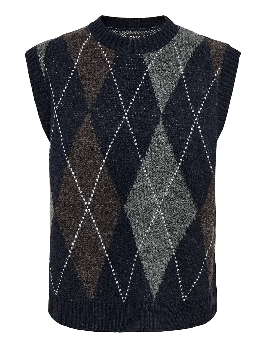 ONLY - ONLRHOMBUS ARGYLE VEST KNT NOOS - strikveste - night sky - 1