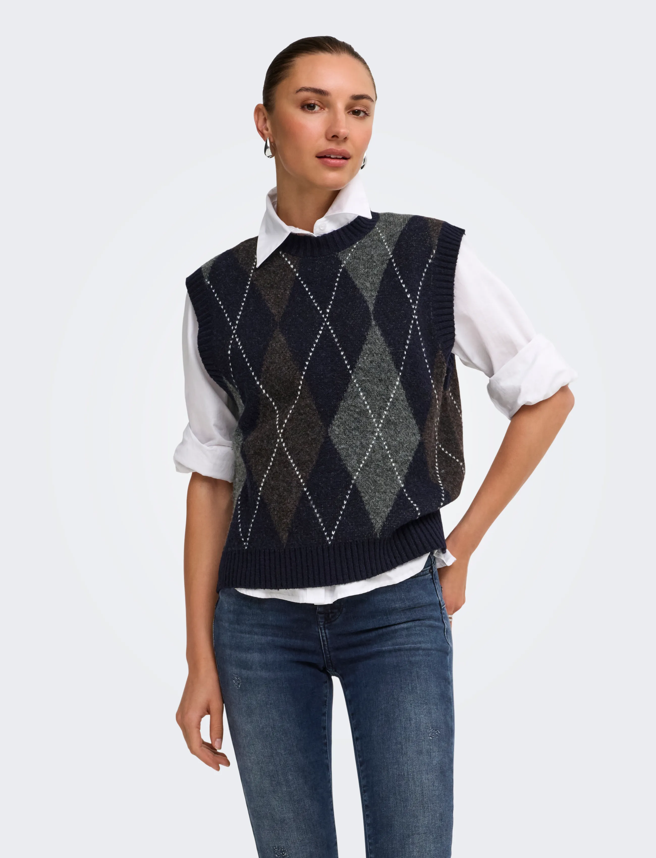 Onlrhombus Argyle Vest Knt Noos