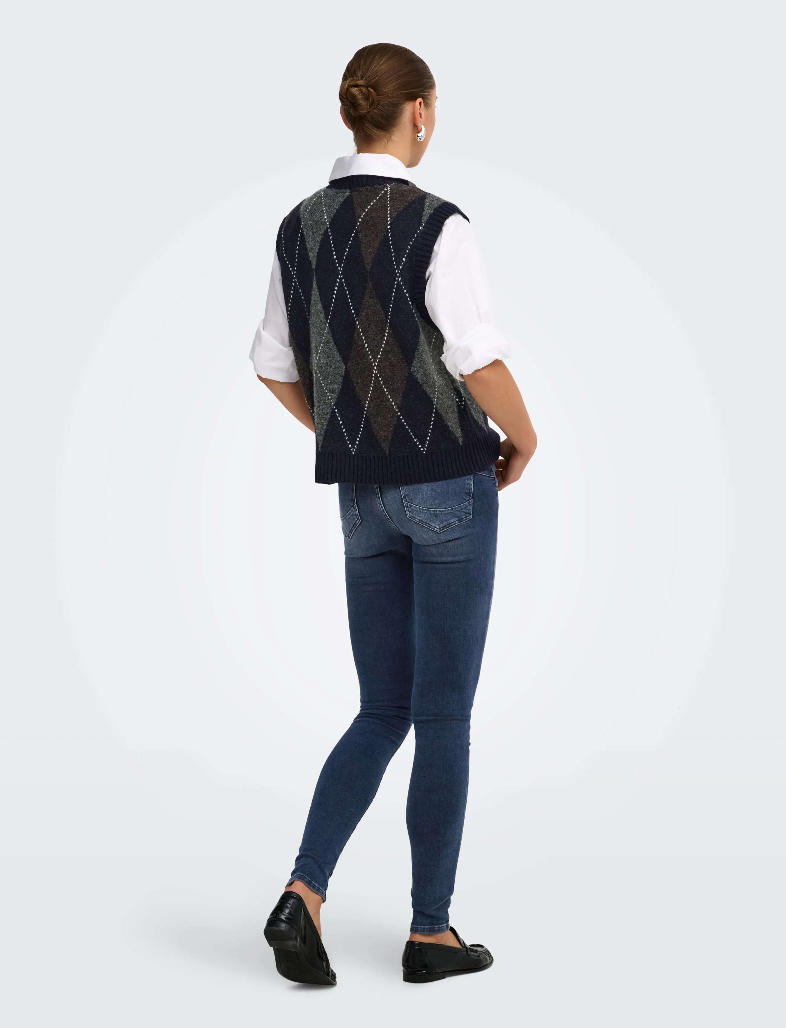 ONLY - ONLRHOMBUS ARGYLE VEST KNT NOOS - night sky - 3