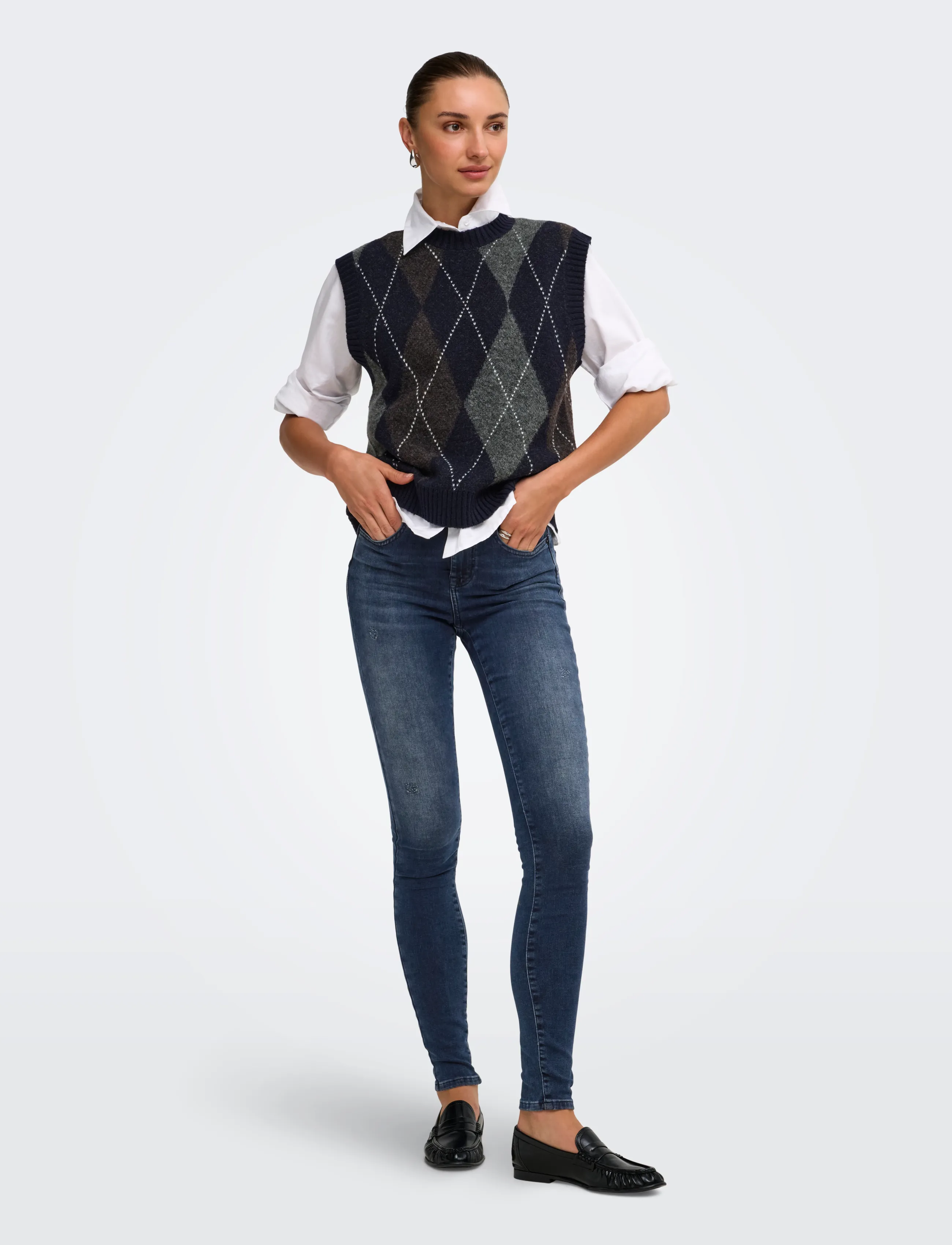 ONLY - ONLRHOMBUS ARGYLE VEST KNT NOOS - night sky - 4