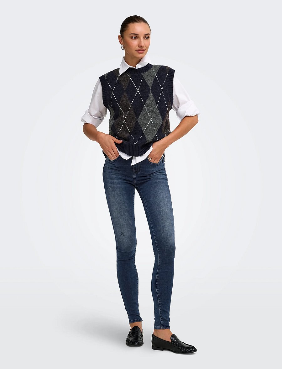 ONLY - ONLRHOMBUS ARGYLE VEST KNT NOOS - strikveste - night sky - 4