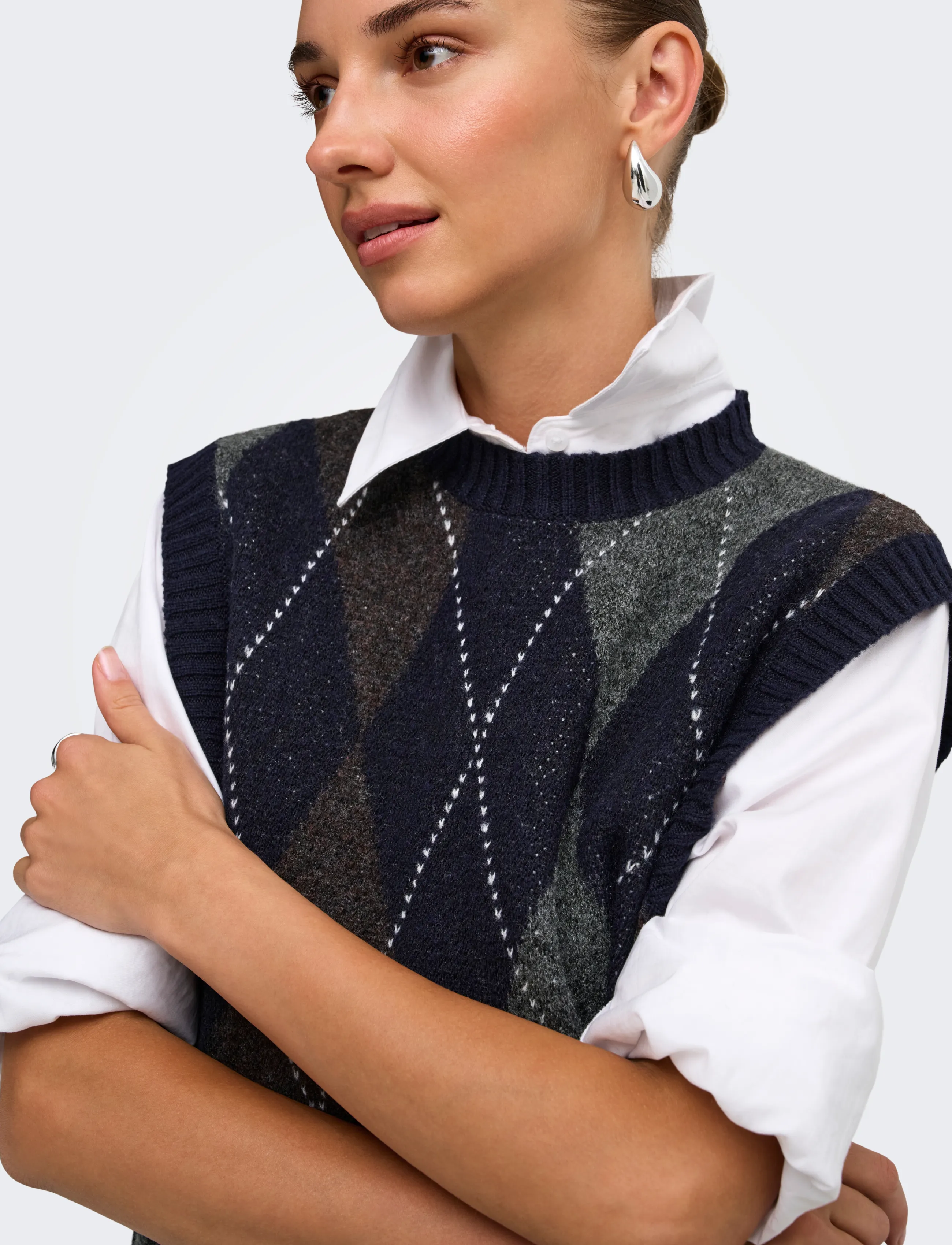 ONLY - ONLRHOMBUS ARGYLE VEST KNT NOOS - night sky - 5