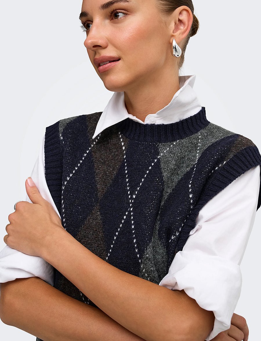 ONLY - ONLRHOMBUS ARGYLE VEST KNT NOOS - strikveste - night sky - 5