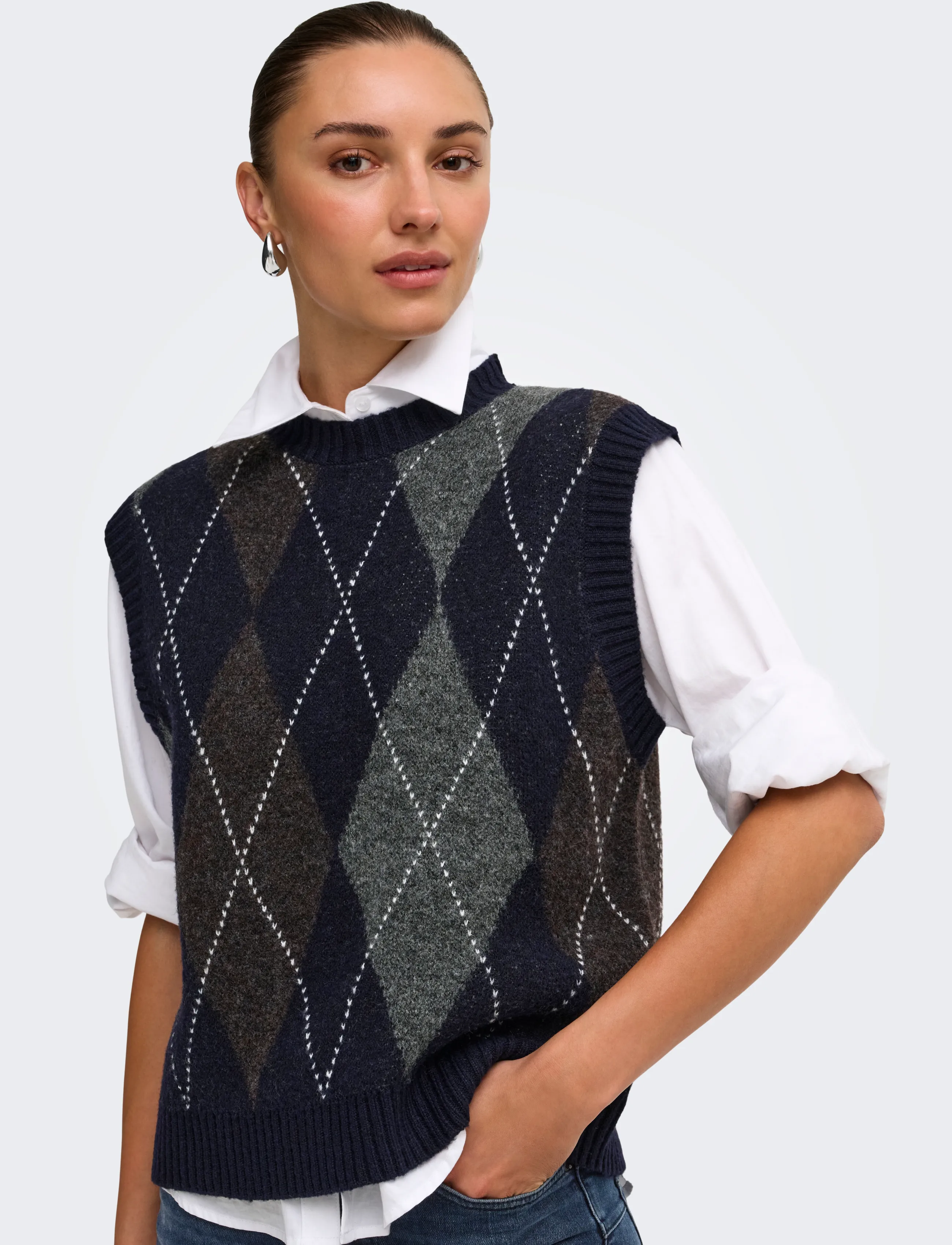ONLY Onlrhombus Argyle Vest Knt Noos stickade västar dam – bild 6