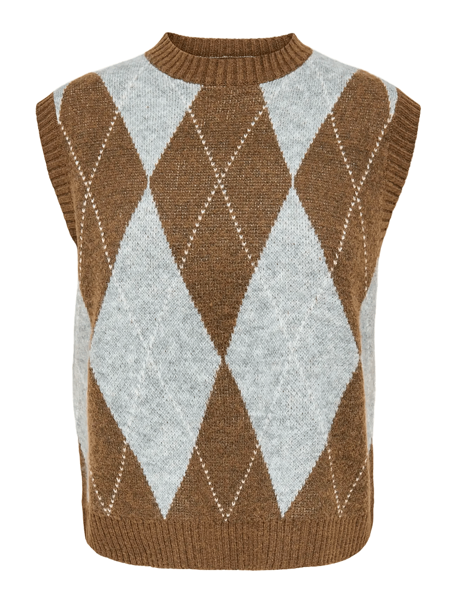 ONLY - ONLRHOMBUS ARGYLE VEST KNT NOOS - strickwesten - rubber - 1