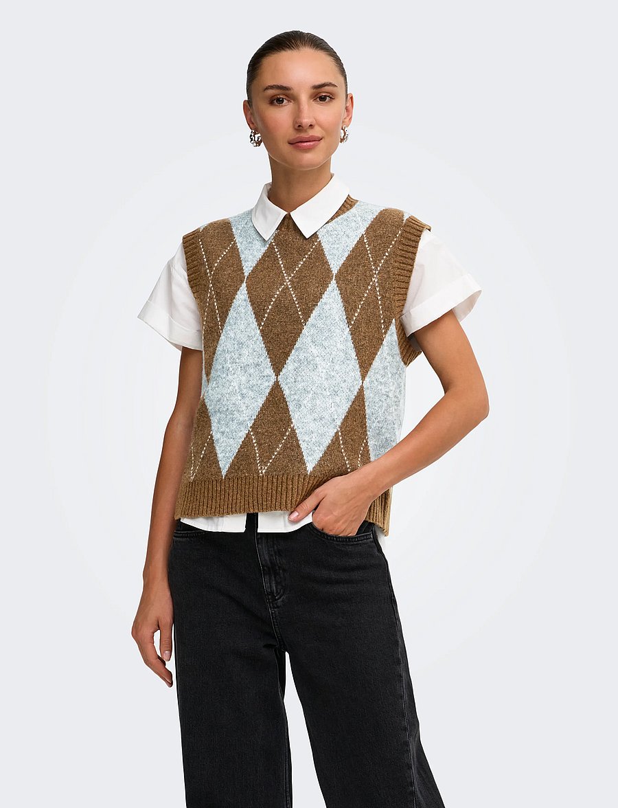 ONLY - ONLRHOMBUS ARGYLE VEST KNT NOOS - strickwesten - rubber - 0