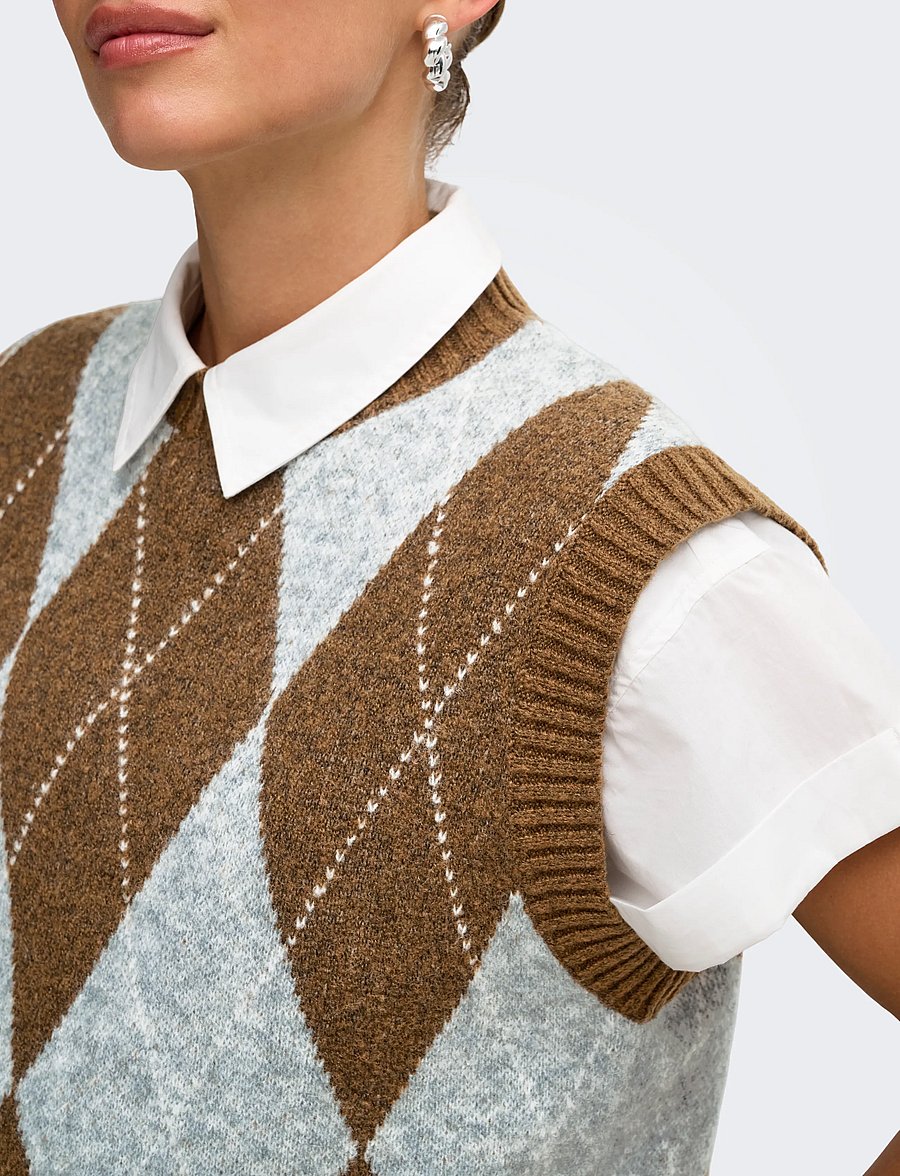 ONLY - ONLRHOMBUS ARGYLE VEST KNT NOOS - strickwesten - rubber - 5