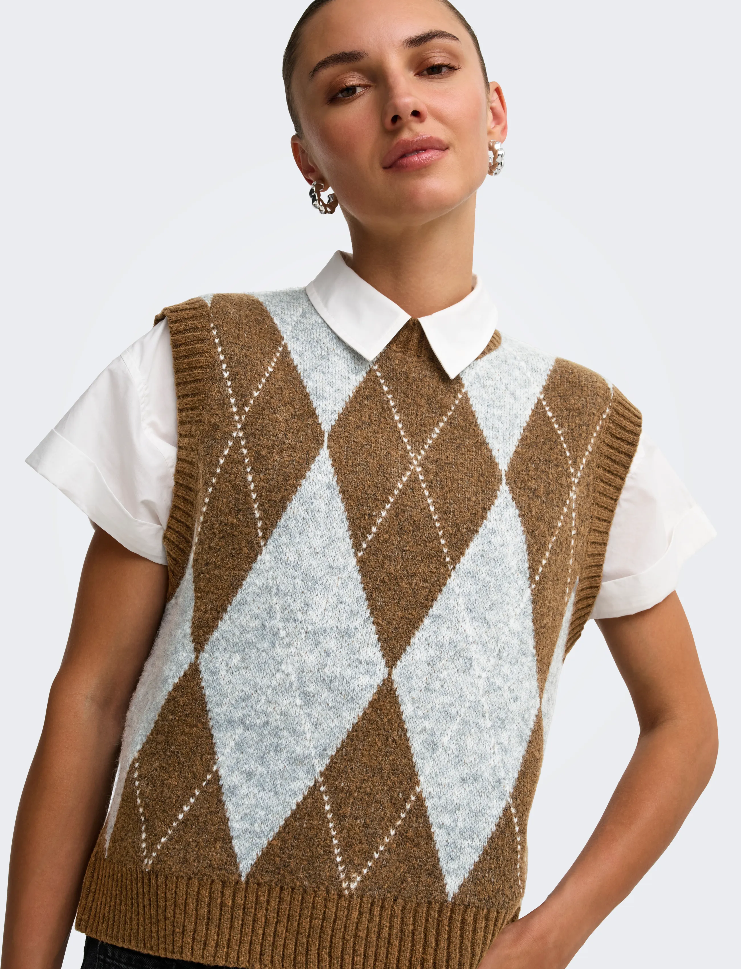 ONLY Onlrhombus Argyle Vest Knt Noos stickade västar dam – bild 6