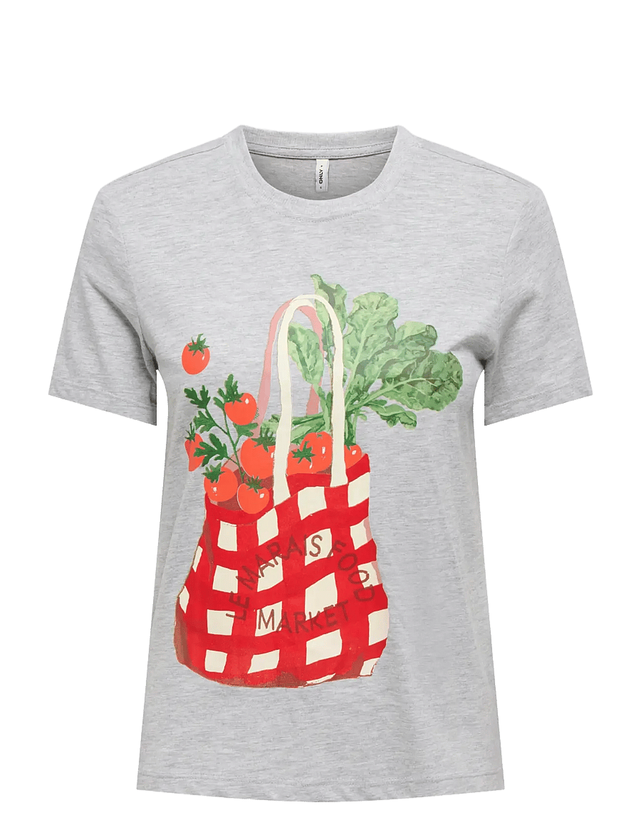 ONLY - ONLVIVVI REG S/S LOVELY TOP BOX JRS - t-shirts - light grey melange - 1
