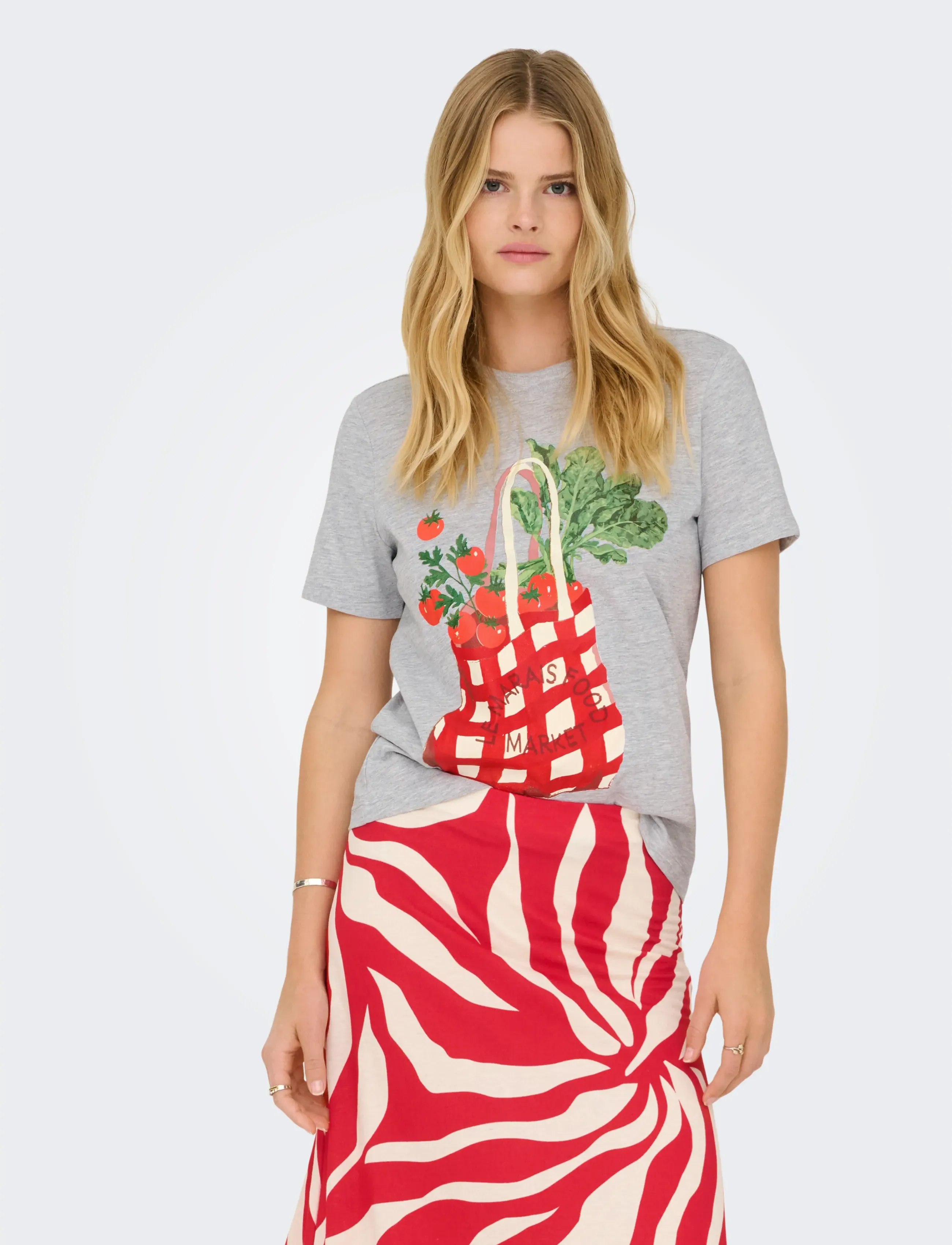 ONLY ONLVIVVI REG S/S LOVELY TOP BOX JRS - T-shirts & Toppar - LIGHT GREY MELANGE / grey
