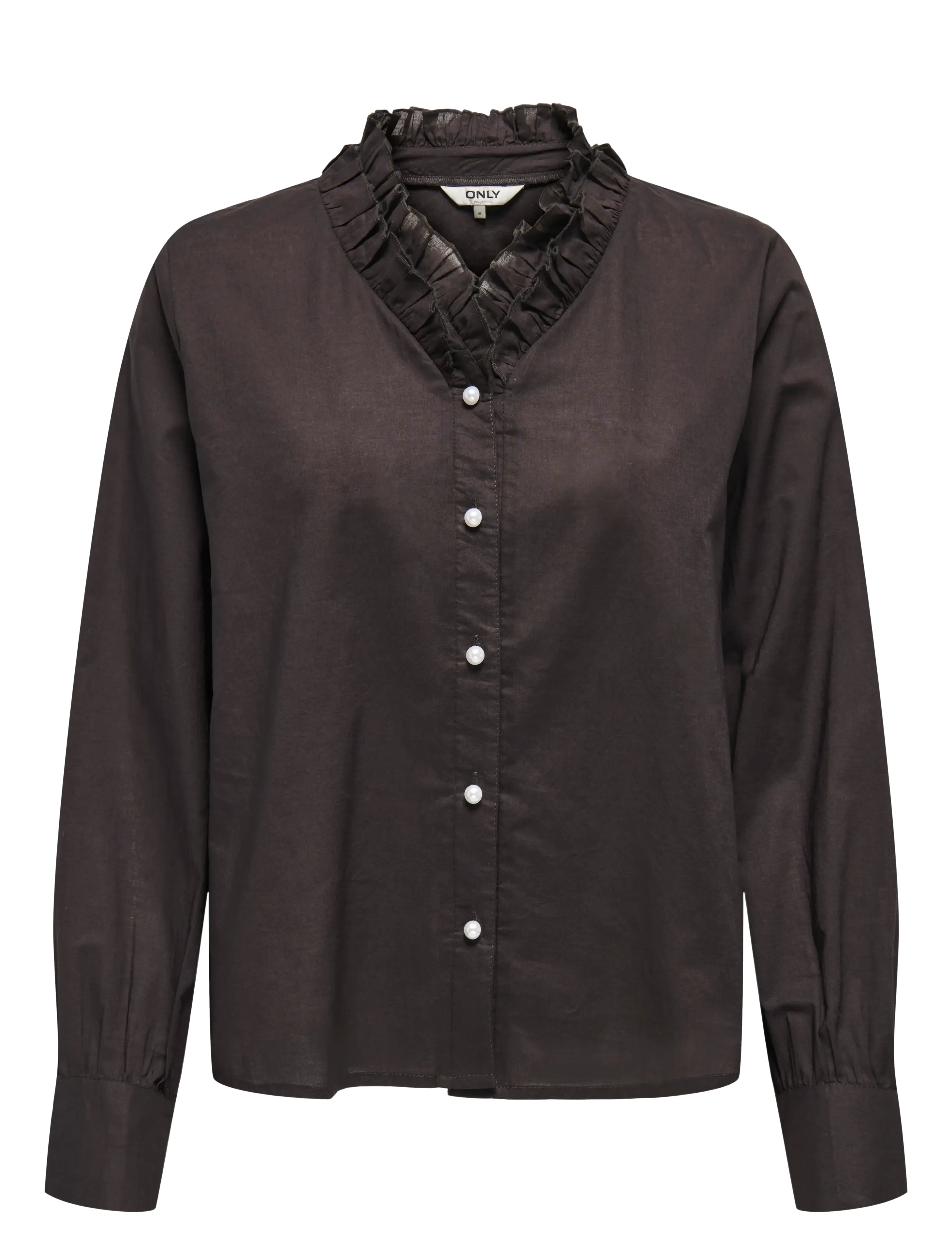 ONLY ONLHASSIE L/S FRILL SHIRT OX WVN - Pluusid ja särgid - CHOCOLATE TORTE / brown
