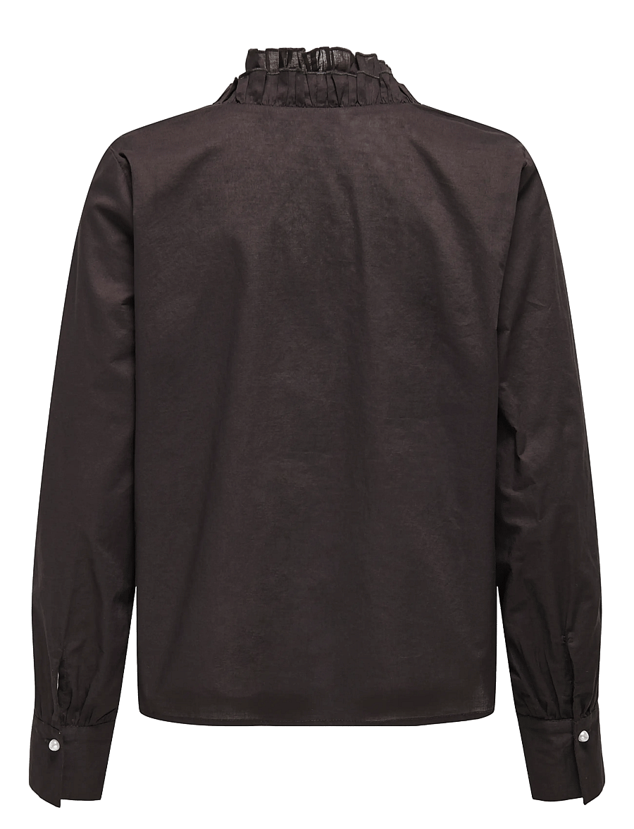 ONLY - ONLHASSIE L/S FRILL SHIRT OX WVN - langärmlige hemden - chocolate torte - 1
