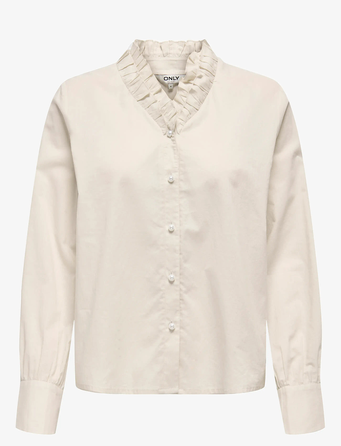 ONLY - ONLHASSIE L/S FRILL SHIRT OX WVN - langärmlige hemden - oatmeal - 0