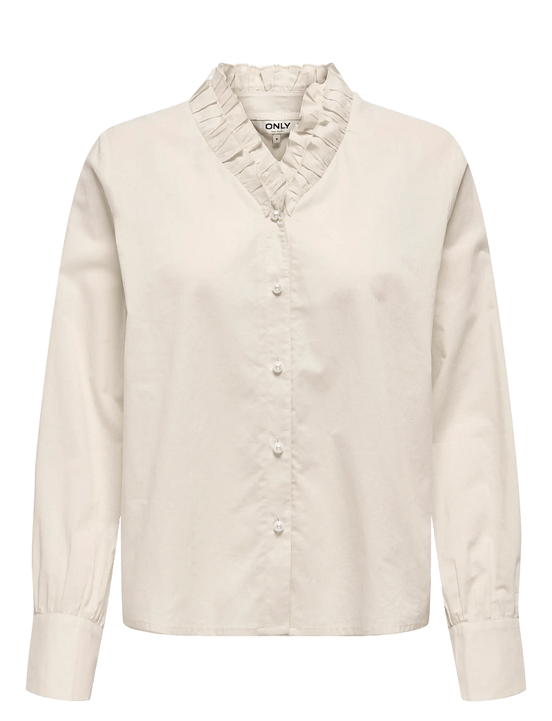 ONLY - ONLHASSIE L/S FRILL SHIRT OX WVN - langärmlige hemden - oatmeal - 0