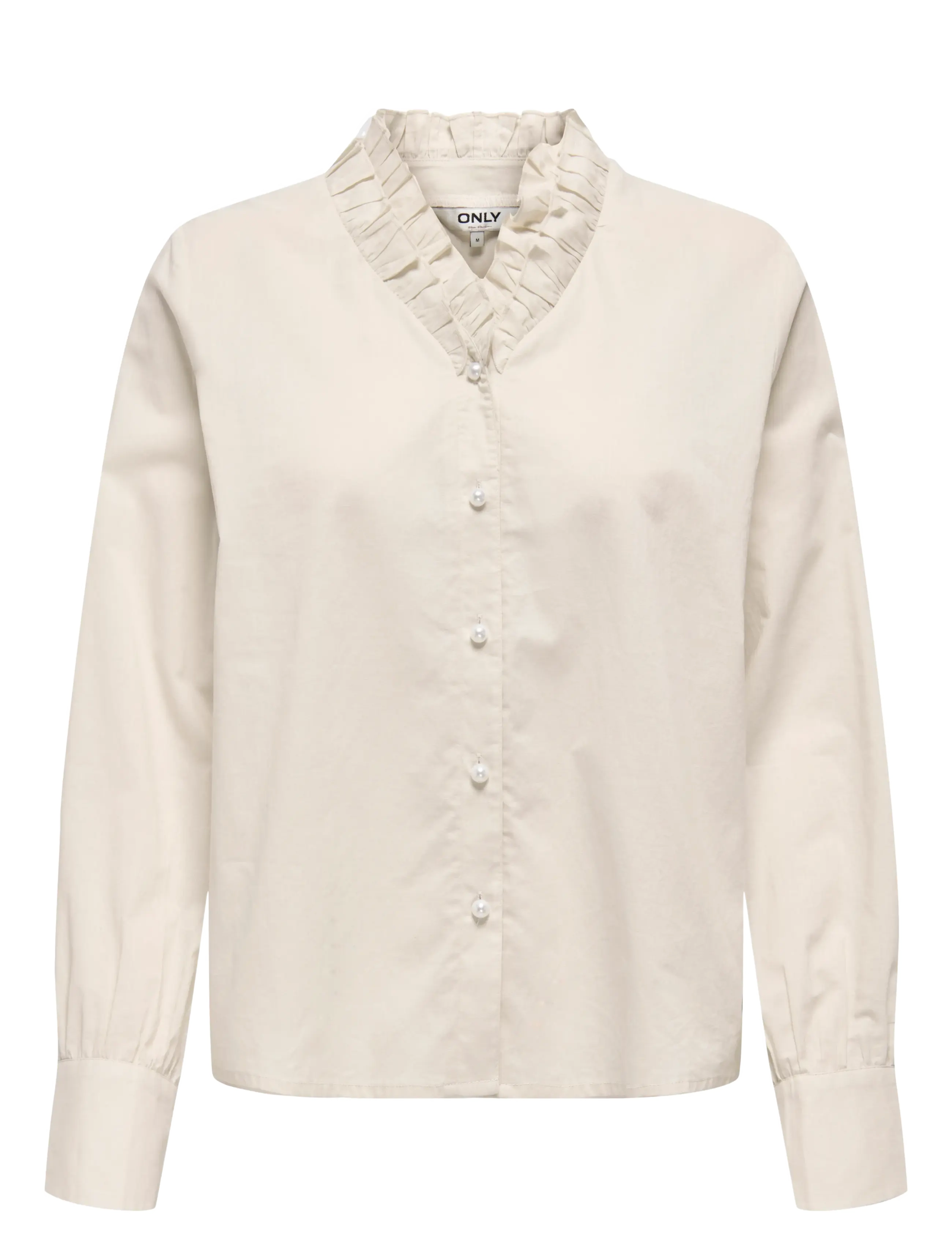 ONLY ONLHASSIE L/S FRILL SHIRT OX WVN - Tøj - OATMEAL / cream
