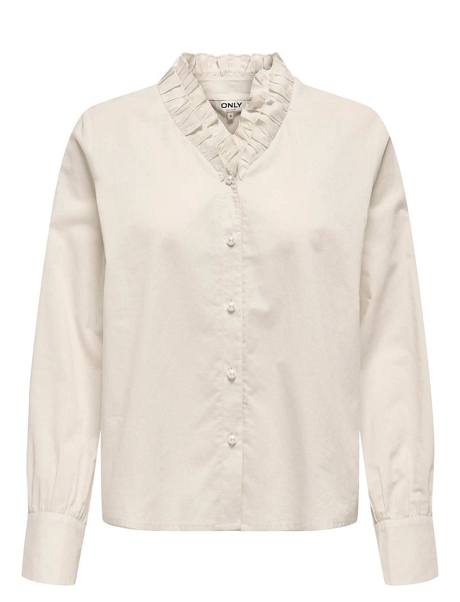 ONLY - ONLHASSIE L/S FRILL SHIRT OX WVN - langærmede skjorter - oatmeal - 0