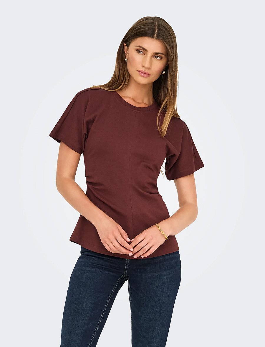 ONLY - ONLMARIE S/S RUCHING TOP JRS NOOS - t-shirts - rum raisin - 0