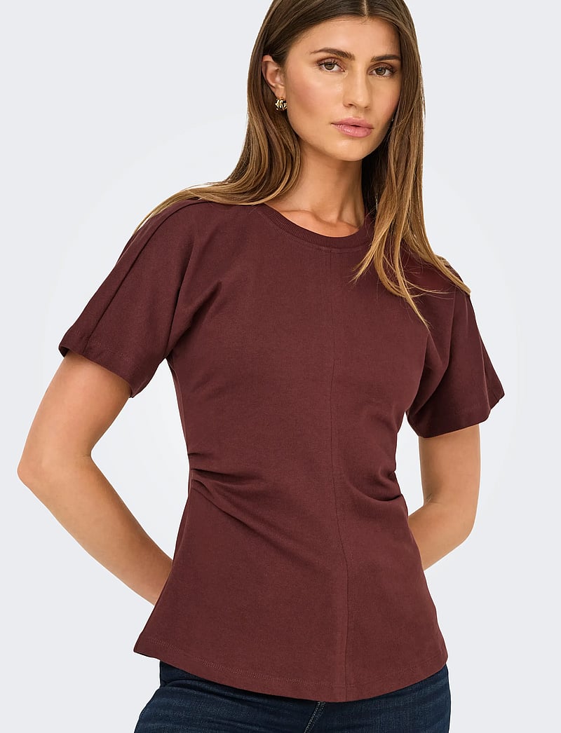 ONLY - ONLMARIE S/S RUCHING TOP JRS NOOS - t-shirts - rum raisin - 5