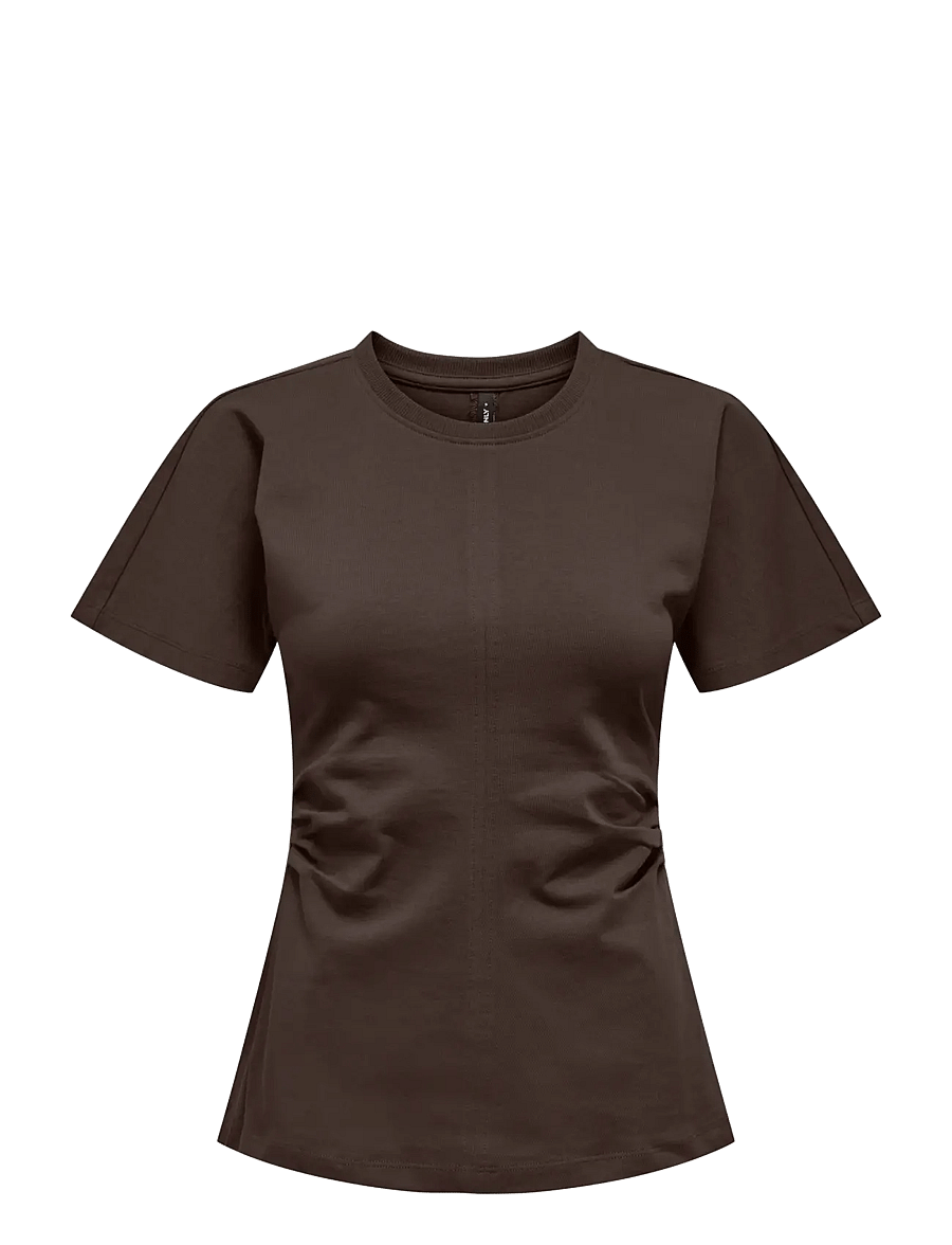 ONLY - ONLMARIE S/S RUCHING TOP JRS NOOS - t-shirts - seal brown - 1