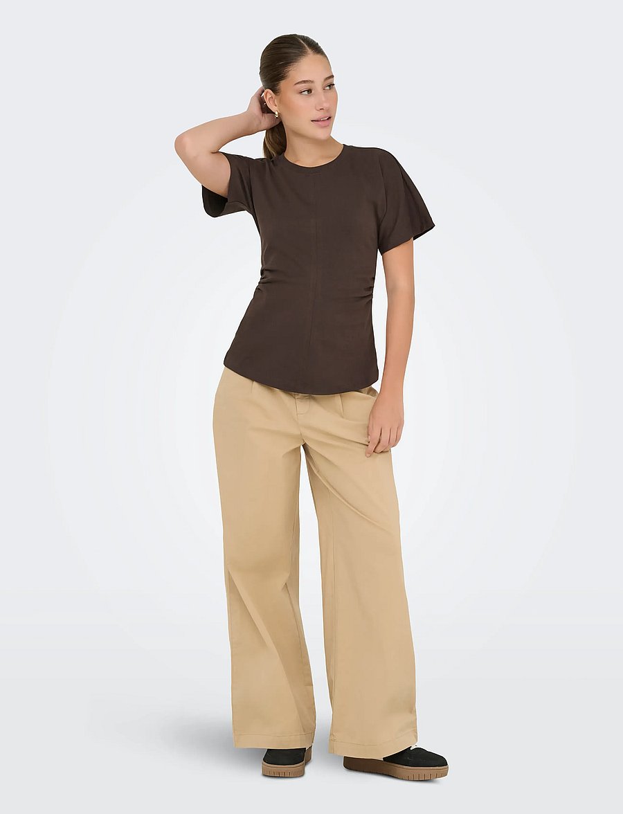 ONLY - ONLMARIE S/S RUCHING TOP JRS NOOS - t-shirts - seal brown - 4
