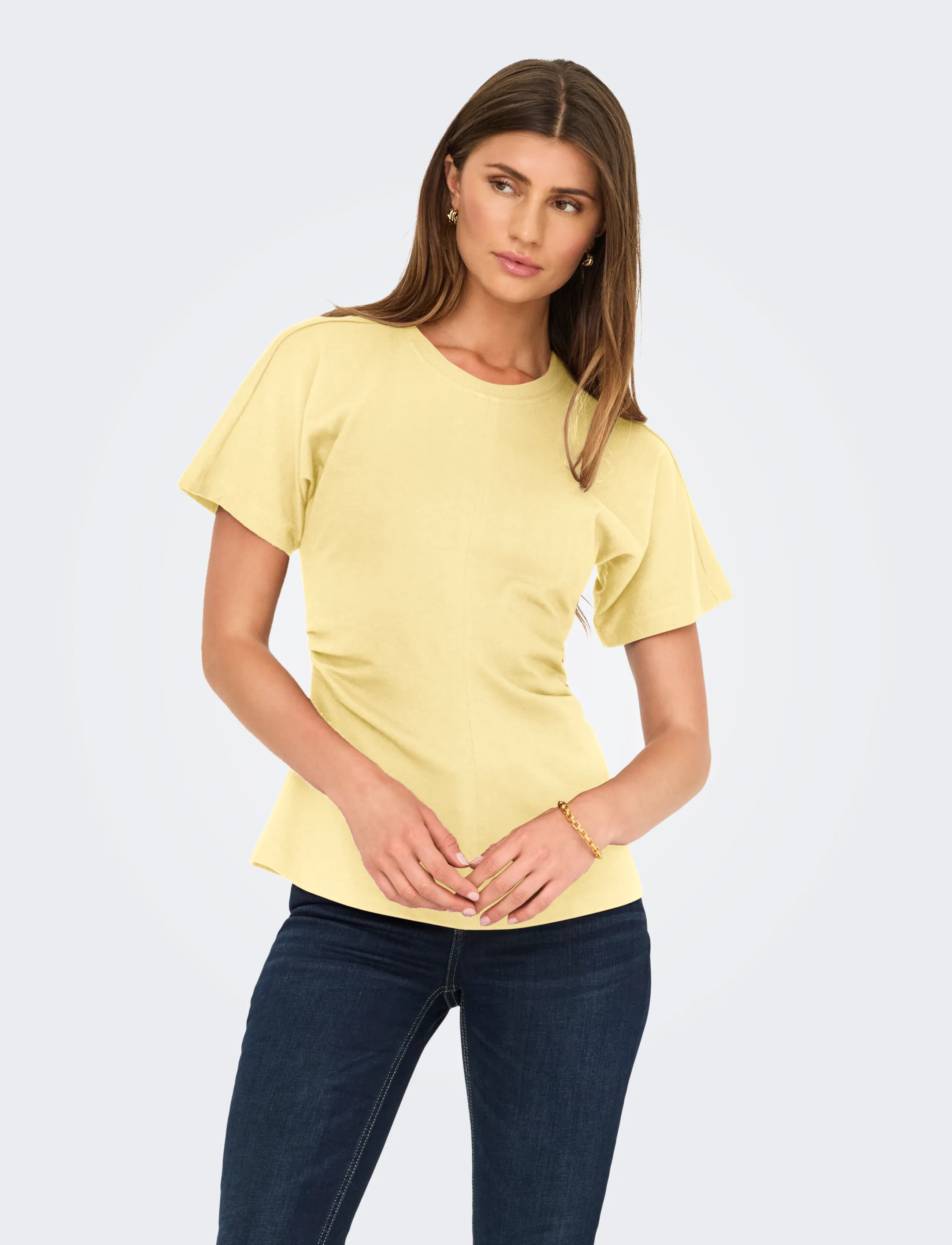 ONLY ONLMARIE S/S RUCHING TOP JRS NOOS - T-shirts - SUNLIGHT / yellow