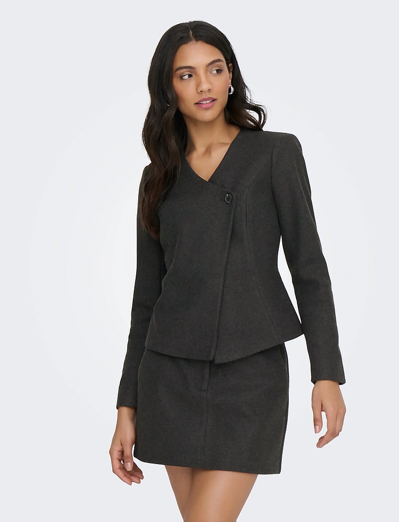 ONLY - ONLMAIKA L/S ASYM FIT JACKET PNT OX - wolljacken - dark grey melange - 0