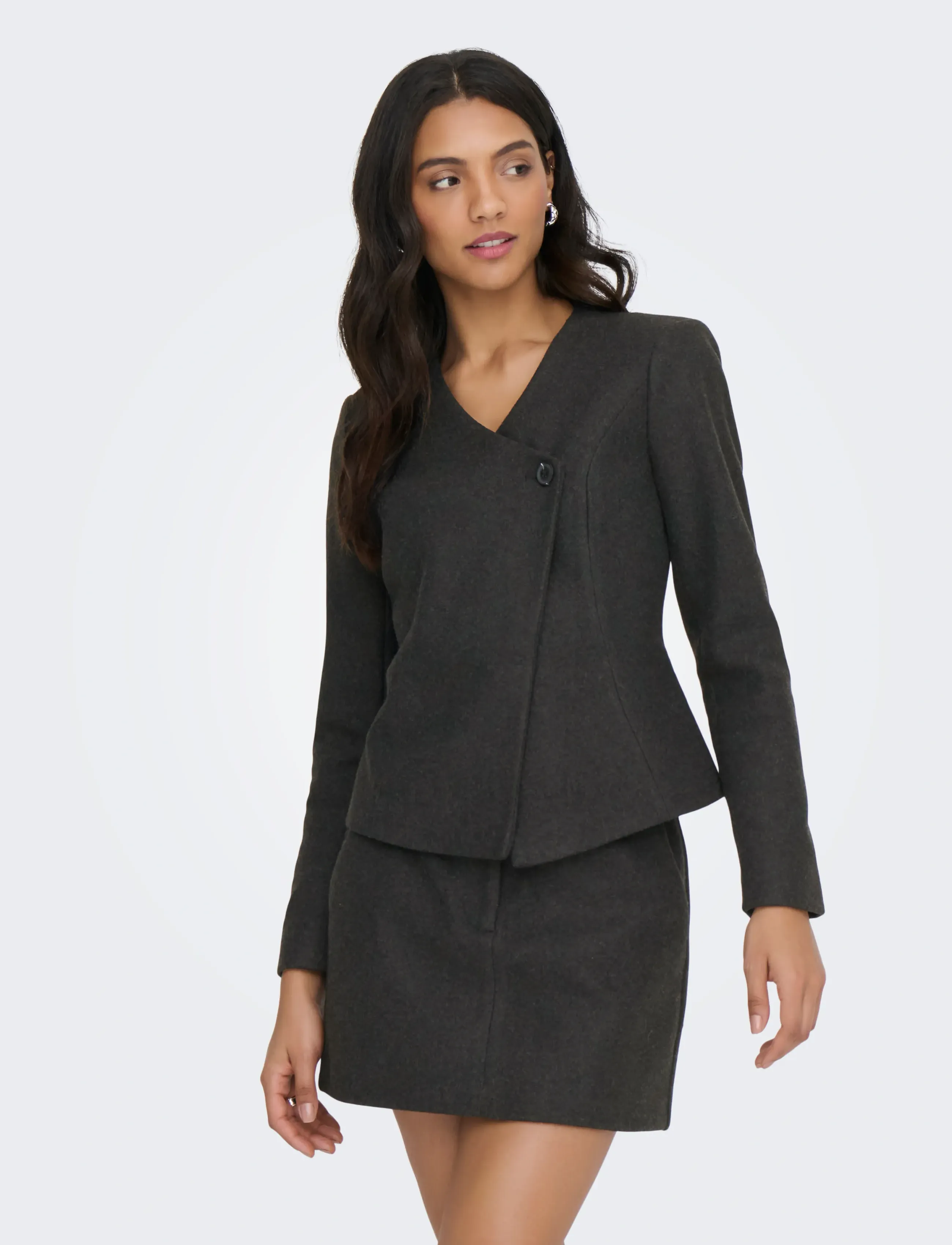 ONLY - ONLMAIKA L/S ASYM FIT JACKET PNT OX - vestes en laine - dark grey melange - 0