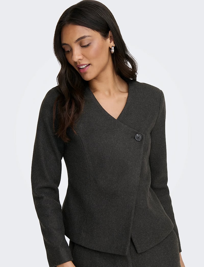 ONLY - ONLMAIKA L/S ASYM FIT JACKET PNT OX - wolljacken - dark grey melange - 5