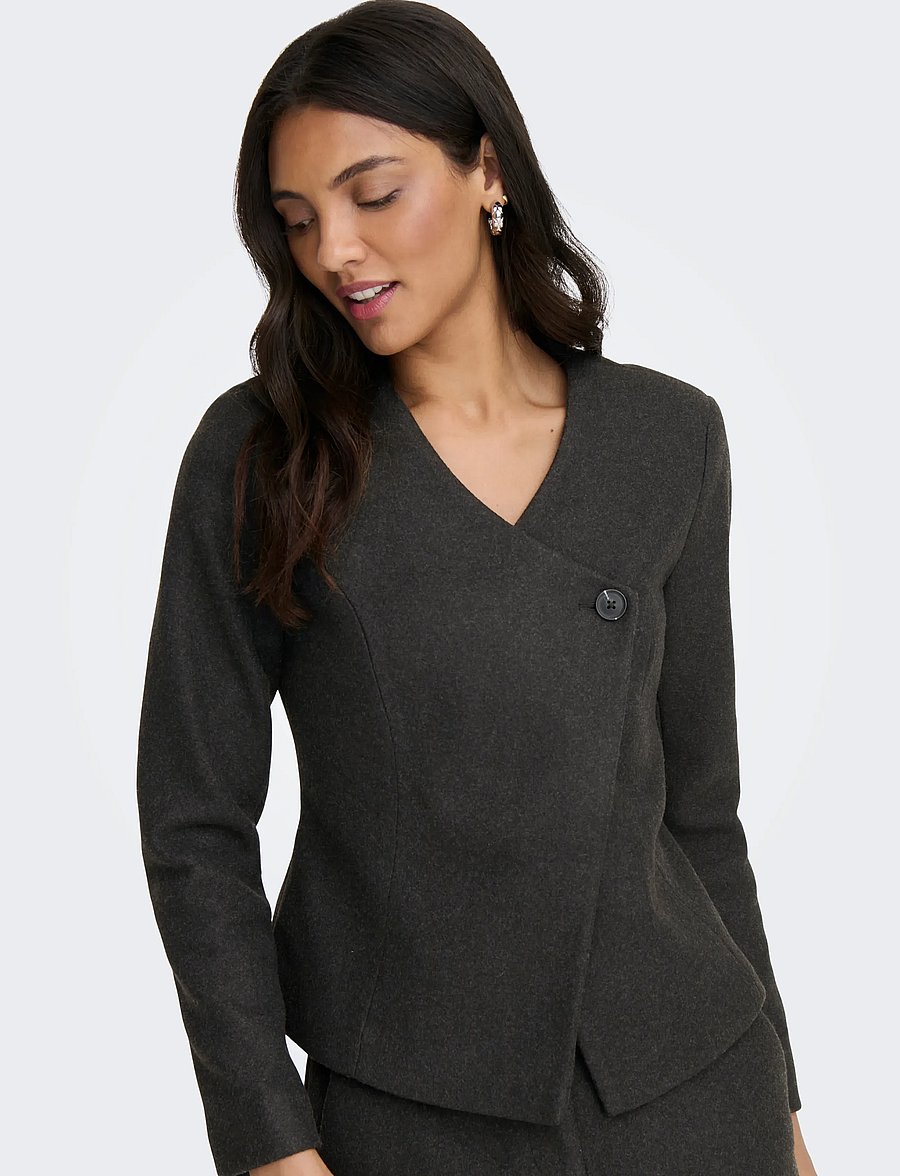 ONLY - ONLMAIKA L/S ASYM FIT JACKET PNT OX - vestes en laine - dark grey melange - 5