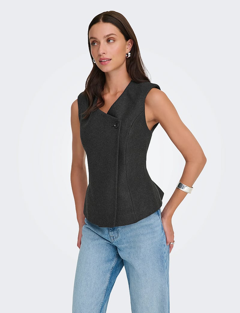 ONLY - ONLMAIKA ASYM FIT WAISTCOAT PNT OX - waistcoats - dark grey melange - 0