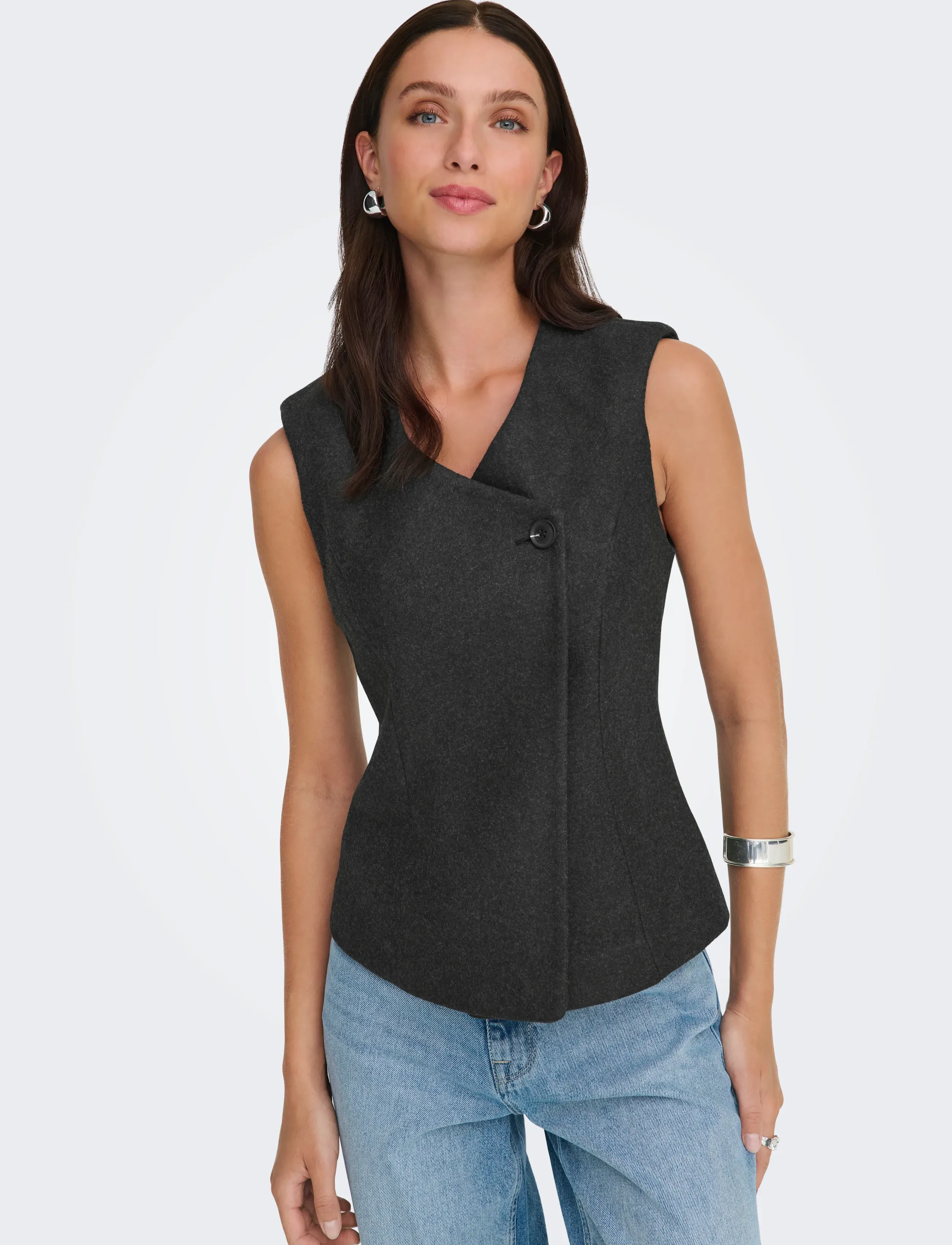 ONLY - ONLMAIKA ASYM FIT WAISTCOAT PNT OX - uzvalka vestes - dark grey melange - 5